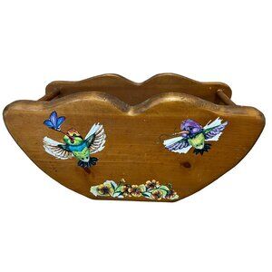 Hand-Painted Wooden Napkin/Mail Holder With Hummingbird Design